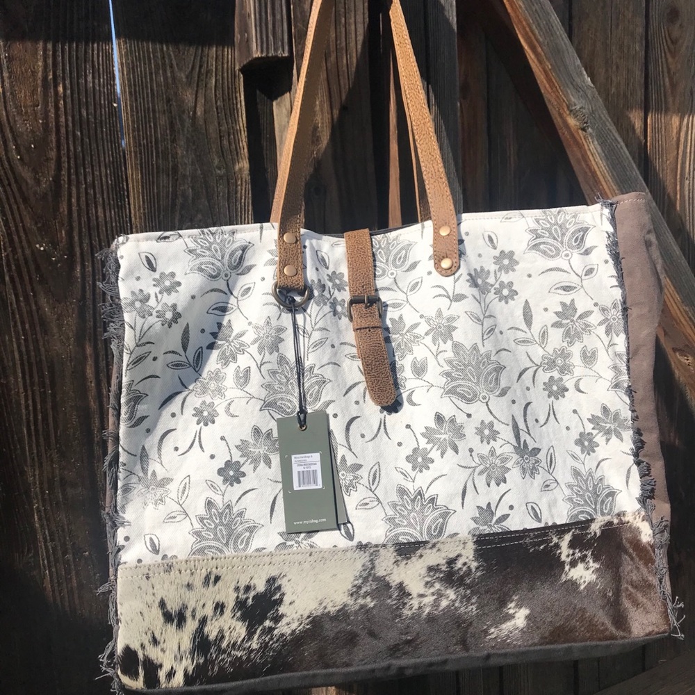 NEW MYRA Weekender large tote Bag floral cowhide - Picture 3 of 10